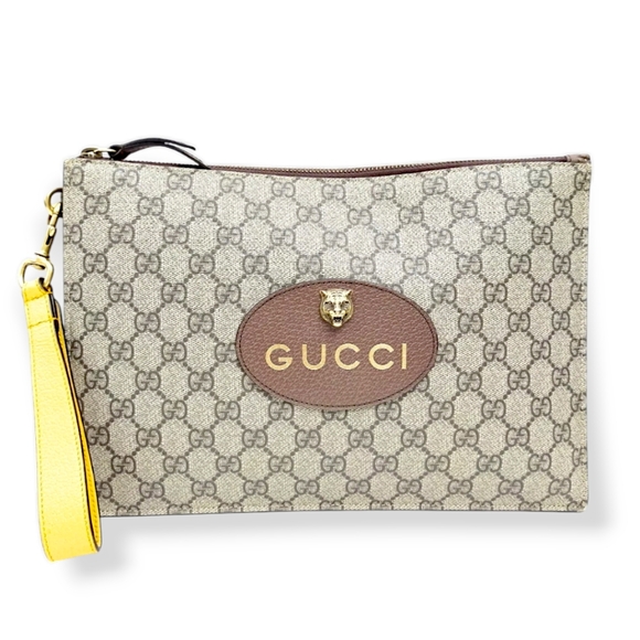GUCCI Neo Wristlet Clutch Bag Supreme GG Canvas Brown PVC Unisex - Picture 1 of 1